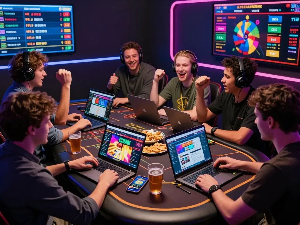 Engaged friends enjoying an online gaming session on CWIN platform, intense atmosphere.