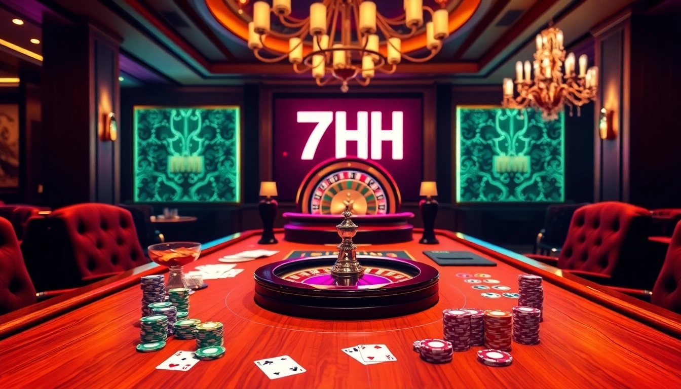 A luxurious casino scene showcasing the excitement of 7hh with a professional table and vibrant chips.