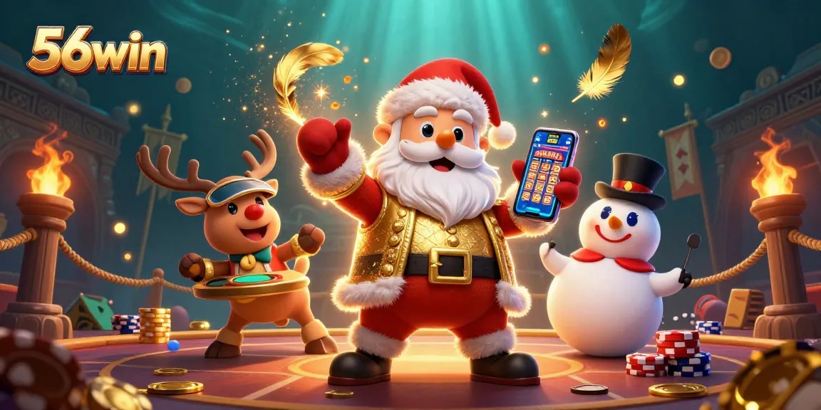 Experience the excitement of gambling at 56win with interactive characters in a vibrant casino setting.