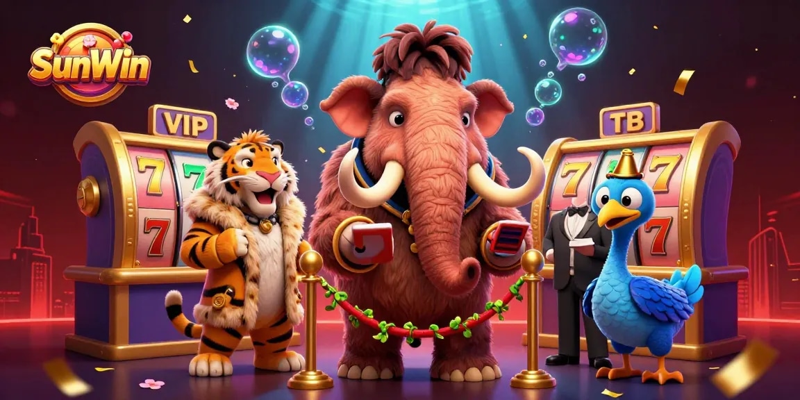 Win big at SunWin with vibrant 3D cartoon gambling characters in a dynamic casino scene.