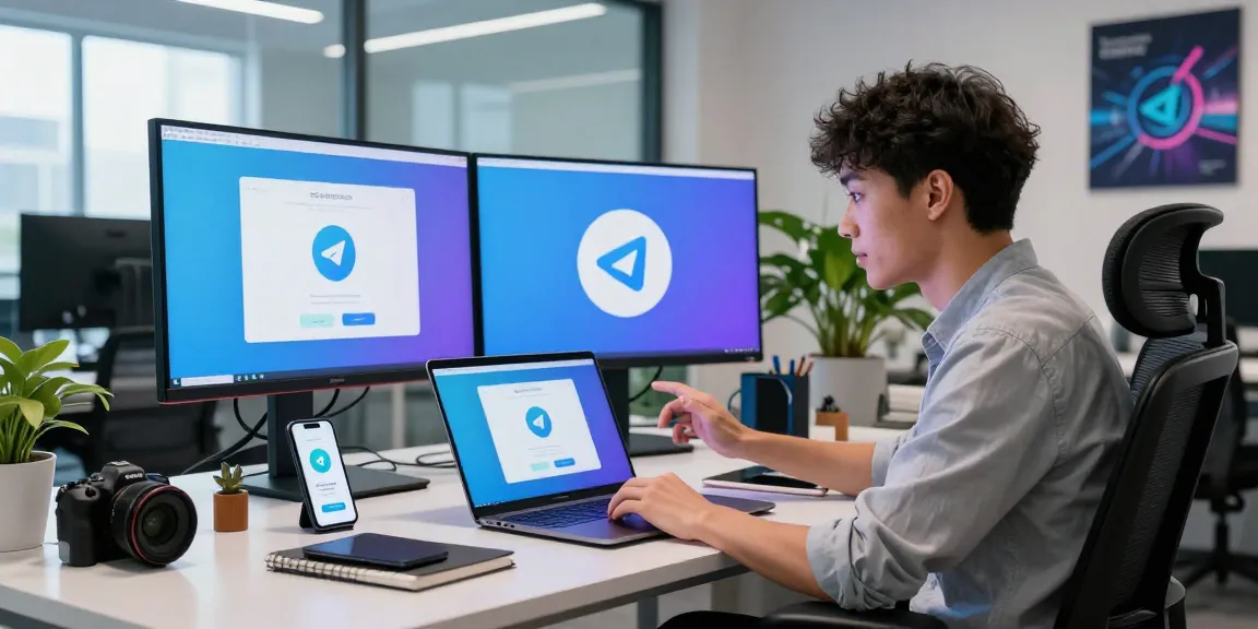 Effortlessly navigate the Telegram download process in a modern tech workspace.