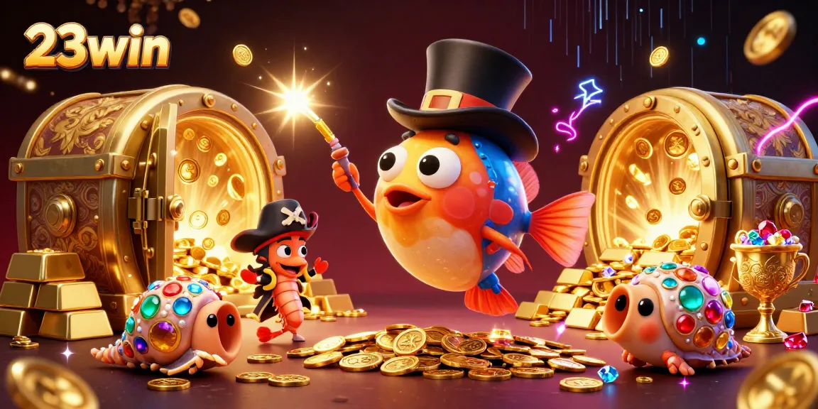 Witness 23win's thrilling treasure hunt as deep-sea characters gather riches in this vibrant casino scene.
