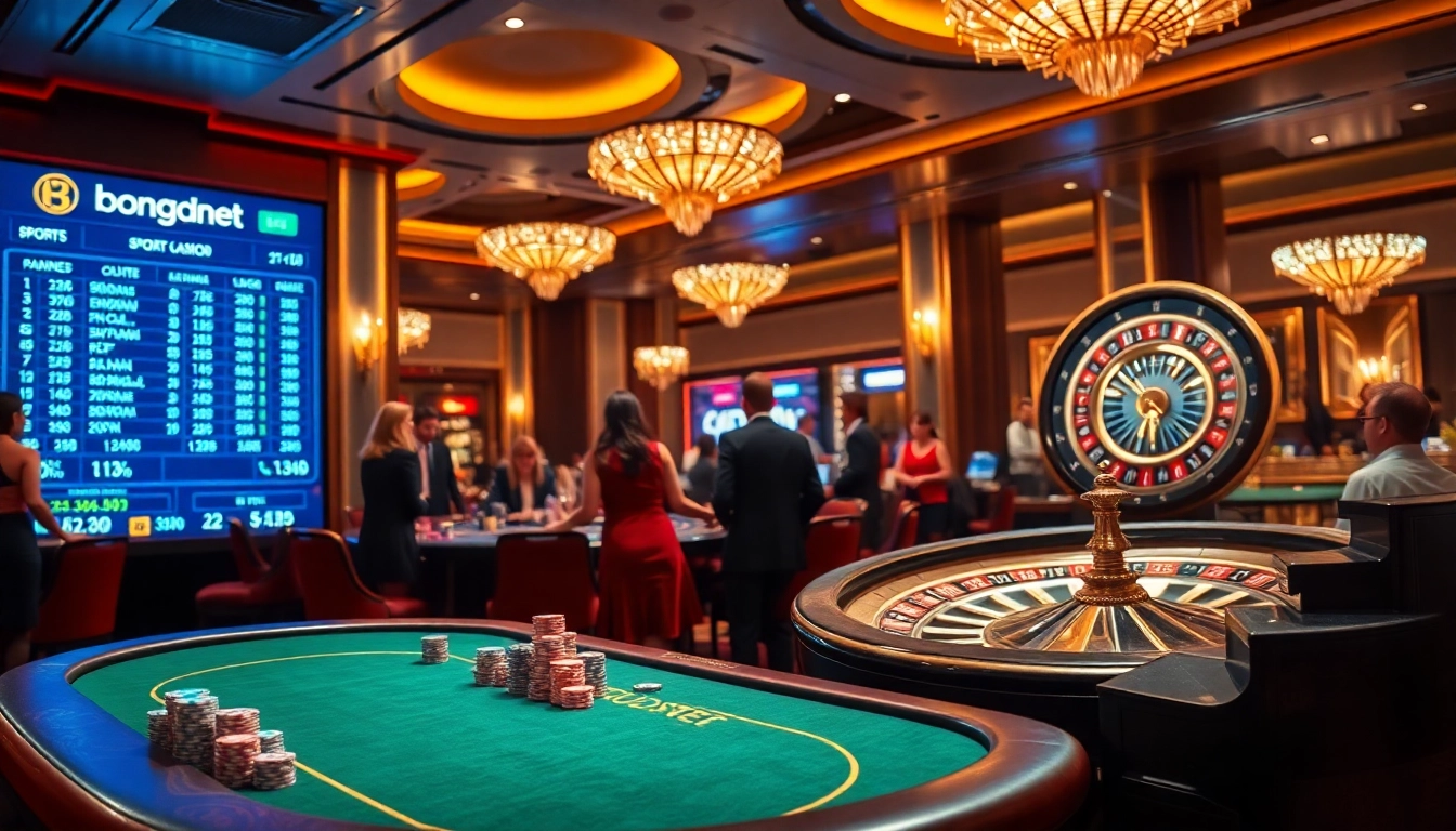 Players at a poker table experience excitement, with bongdanet betting odds displayed prominently.