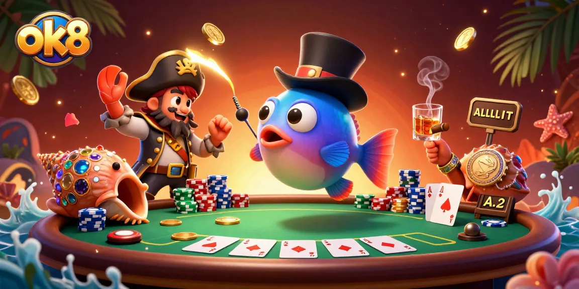Experience thrilling wins at ok8 with vibrant characters and dynamic poker elements in a colorful underwater scene.