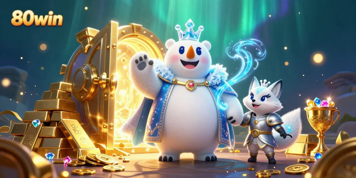 Experience the magic of 80win as the ice king polar bear and snow fox embrace thrilling gaming adventures.