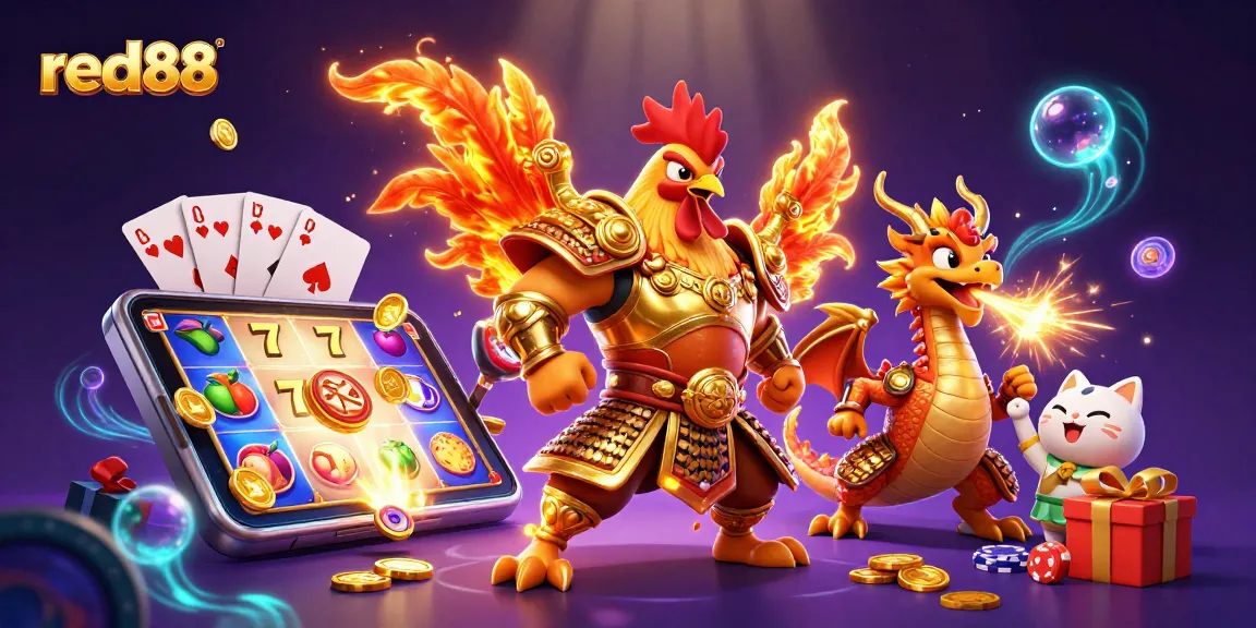 Join the exciting action at red88 with vibrant characters and casino elements in an engaging 3D illustration.
