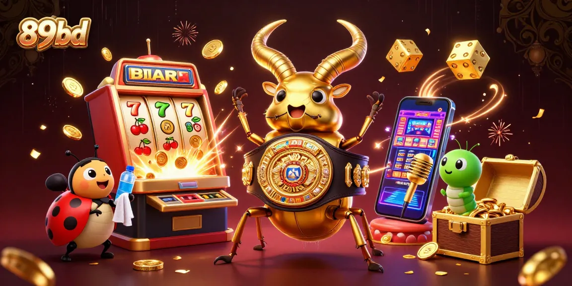 Join the 89bd showdown with a golden stag beetle and vibrant casino elements.