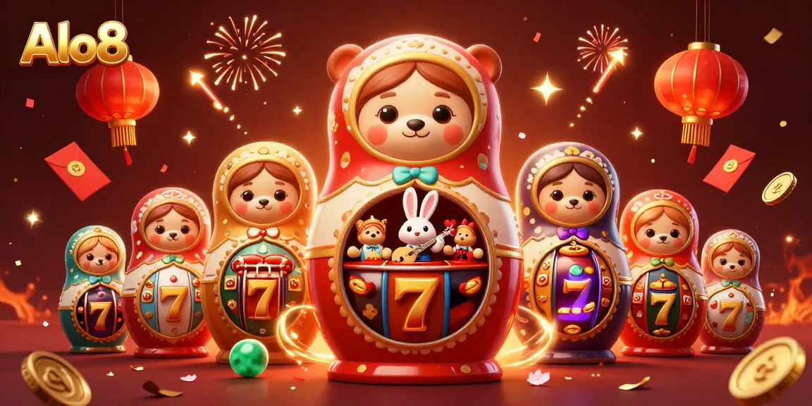 Alo8 showcases vibrant casino thrills in detailed 3D illustration featuring nested bears and a vibrant celebration atmosphere.