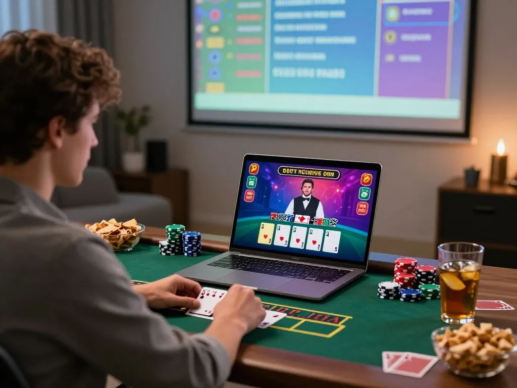 Player enjoying an exhilarating game of blackjack on XX88 platform in a cozy home setting.