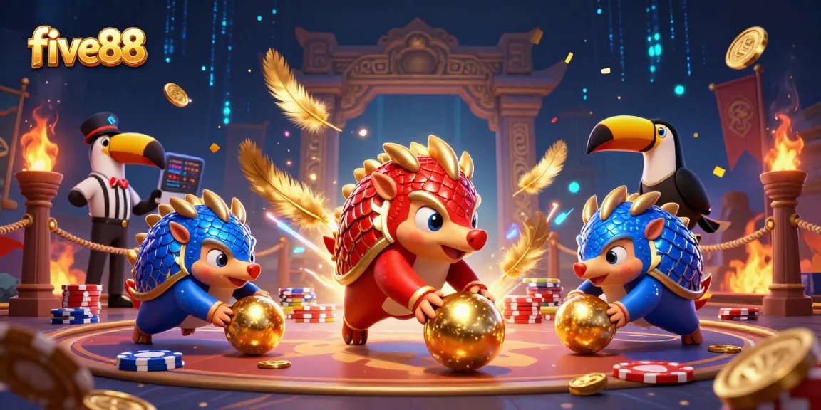 Engage in thrilling gameplay at five88 with dynamic pangolins competing amidst colorful casino elements.