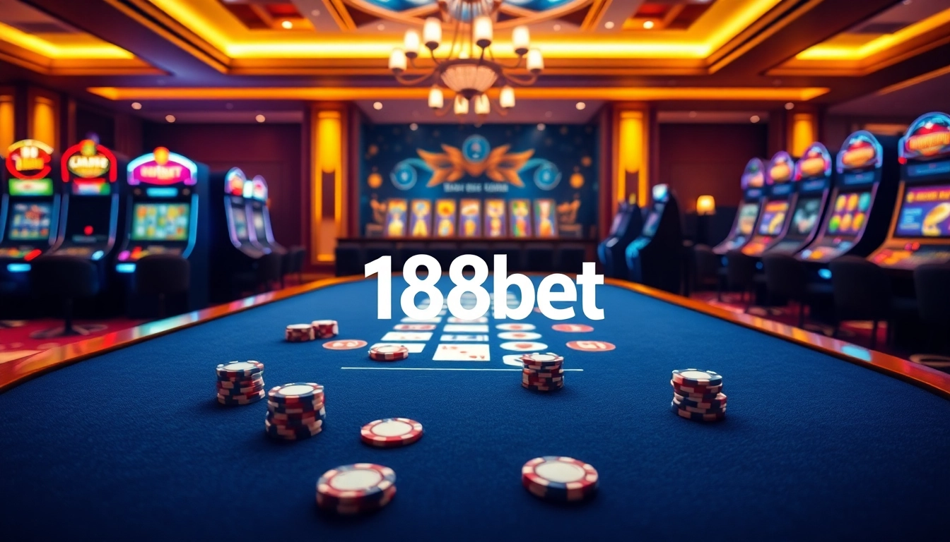 Engaging scene of casino gaming with a focus on link vào 188bet for a thrilling online gambling experience.