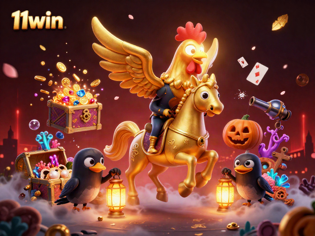 The golden rooster and spectral horse bring excitement to 11win's vibrant casino world, promising endless fun.