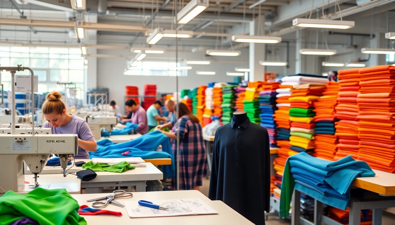 Apparel Manufacturer China showcasing skilled workers in a vibrant textile factory.