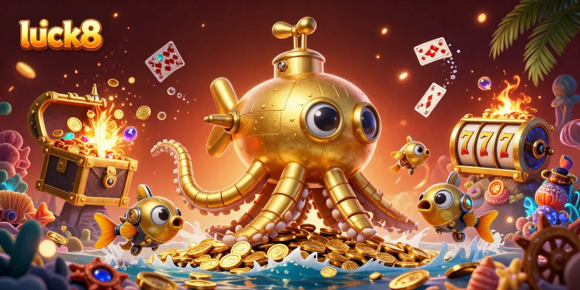 Explore exciting wins at luck8 with this vibrant underwater casino adventure illustration.