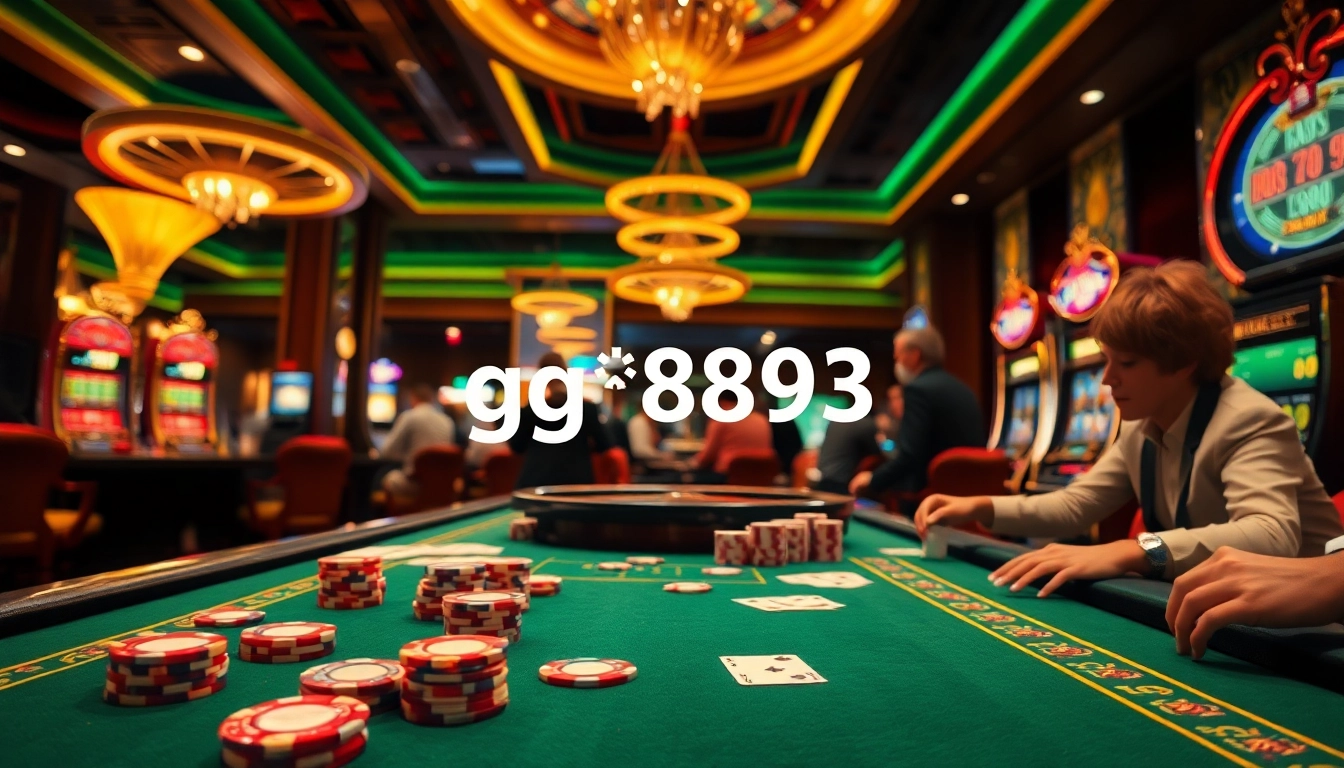 Experience the excitement of gaming at GG8893, featuring vibrant casino tables and lively slot machines.