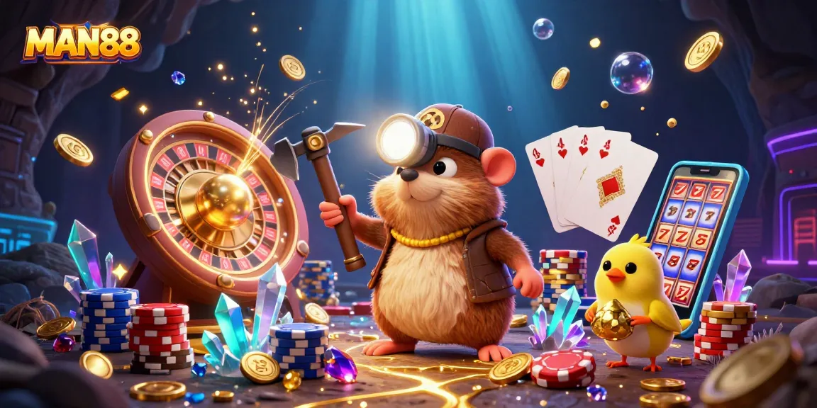 Experience thrilling gaming with MAN88, featuring captivating treasure hunters and rich casino elements.