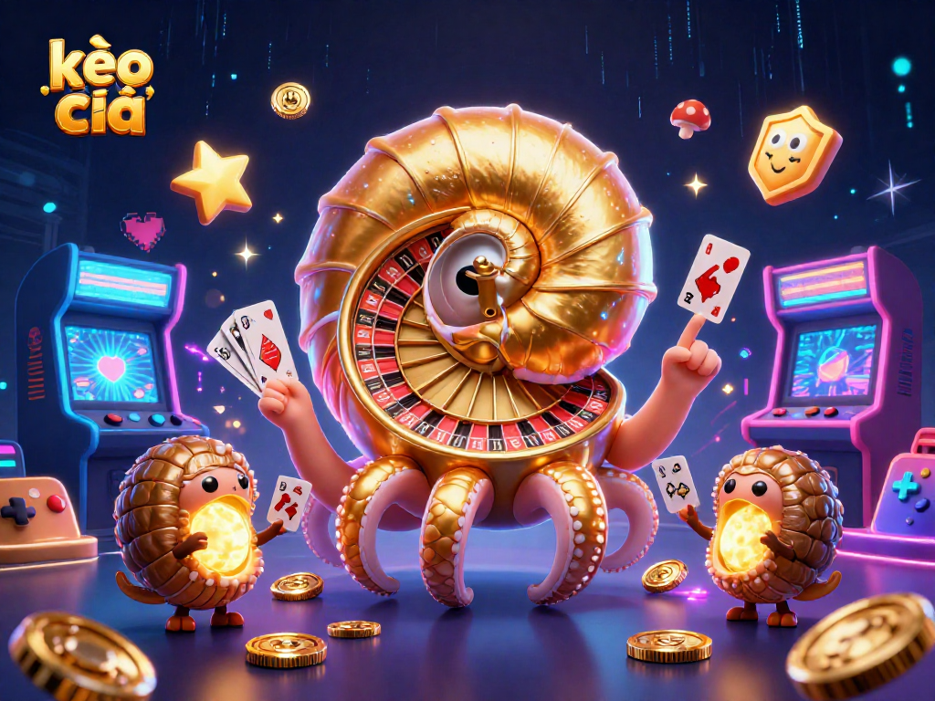 Experience thrilling kèo nhà cái action with cartoon nautilus roulette surrounded by glowing gaming elements.