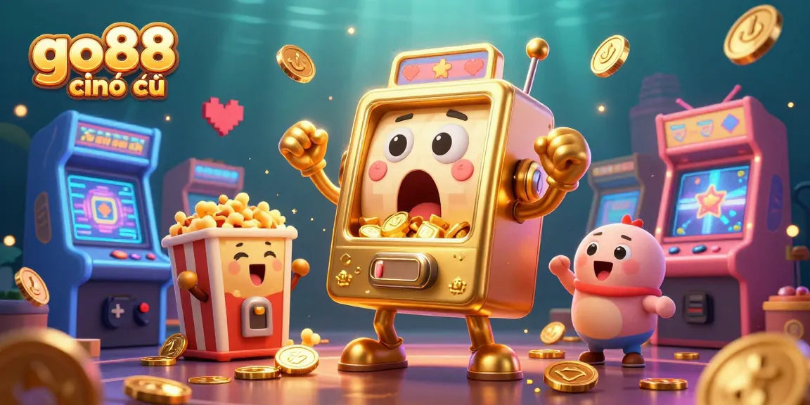 Experience the exciting world of go88 chính thức as golden slot machines hit jackpots in a vibrant 3D casino scene.