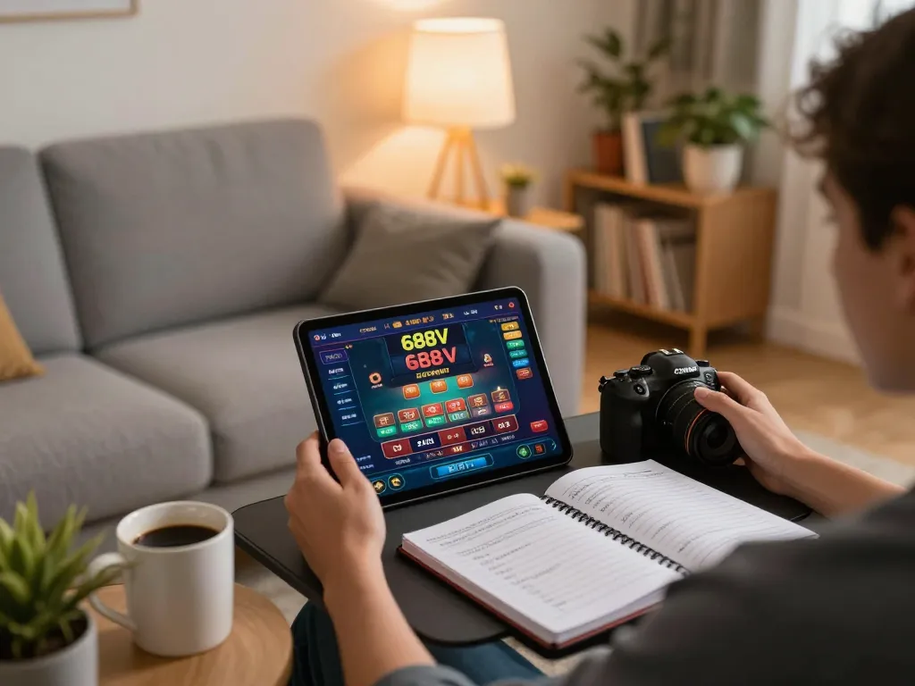 Engaging in online gameplay on 688V platform with cozy home atmosphere and thoughtful strategy.