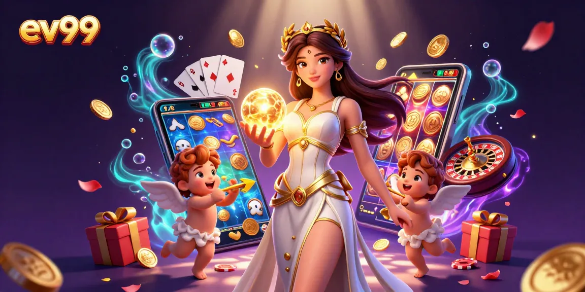 Spin slots and win big with ev99 in this vibrant casino illustration.
