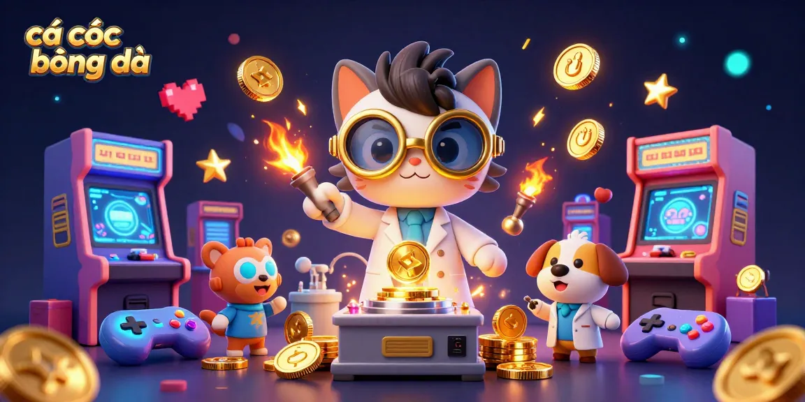 Cá cược bóng đá scene with a mad scientist cat and golden elements creating an enchanting gambling atmosphere.