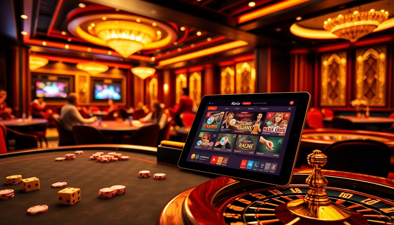 Experience the thrill of gaming at Rikvip casino with poker tables and vibrant gameplay.