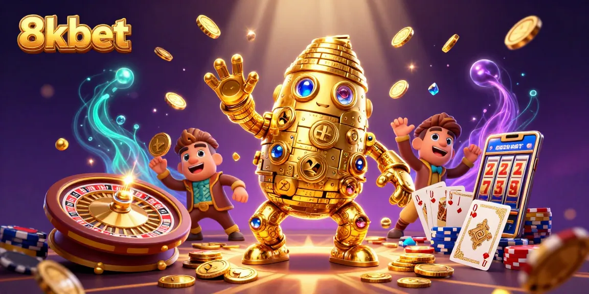 Engage in thrilling gameplay with 8xbet's dynamic casino scene featuring golden golem and vibrant casino elements.