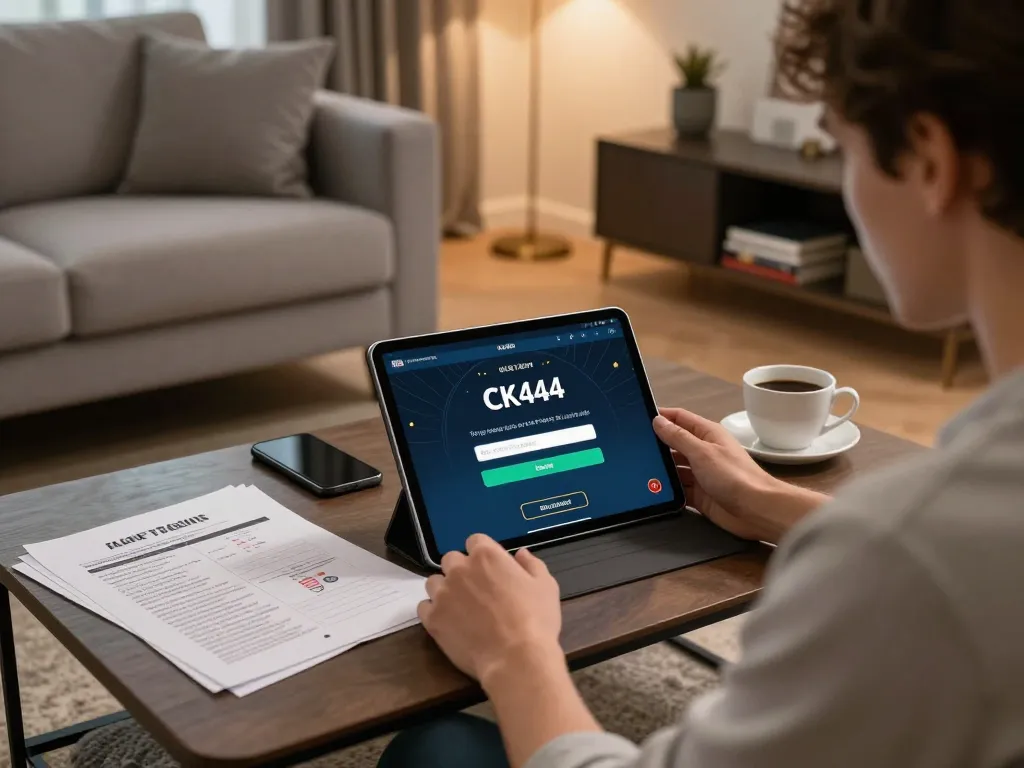 Log in to CK444 for secure online gambling with a user-friendly tablet interface in a cozy home setting.