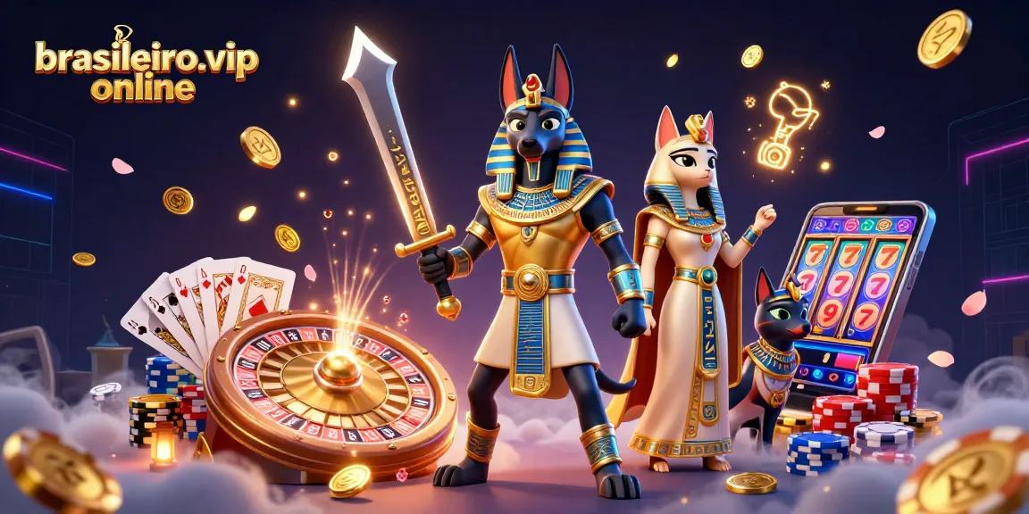 Experience thrilling gameplay with brasileiro.vip online, showcasing ancient Egyptian warriors amid casino elements.