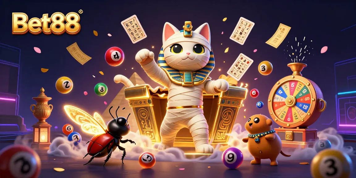 Bet88 players enjoying lottery excitement in a vibrant casino scene filled with colorful elements.
