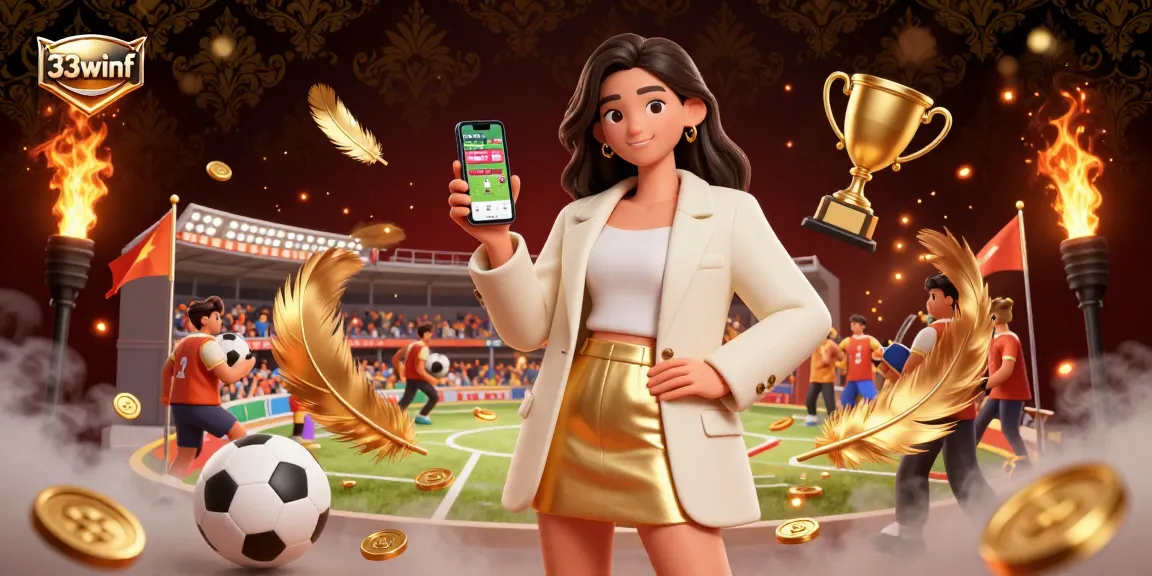 Betting on sports with 33winf using a smartphone in a vibrant casino scene.
