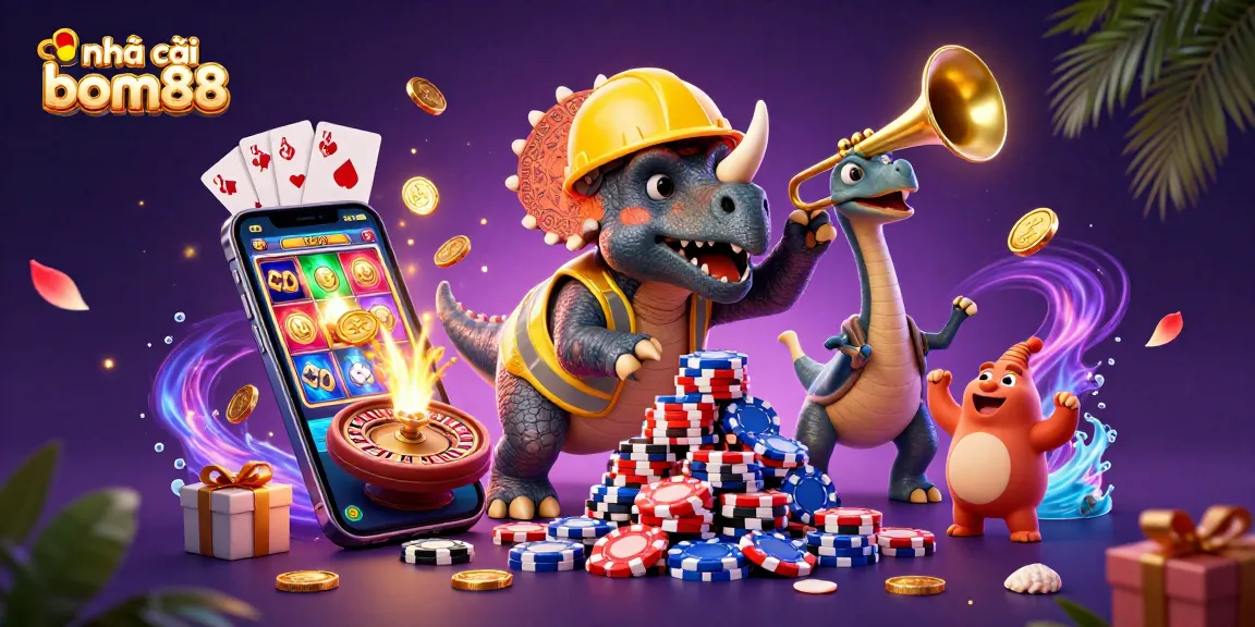 Experience the thrilling action at nhà cái bom88 with exciting casino gaming scenes and vibrant characters.