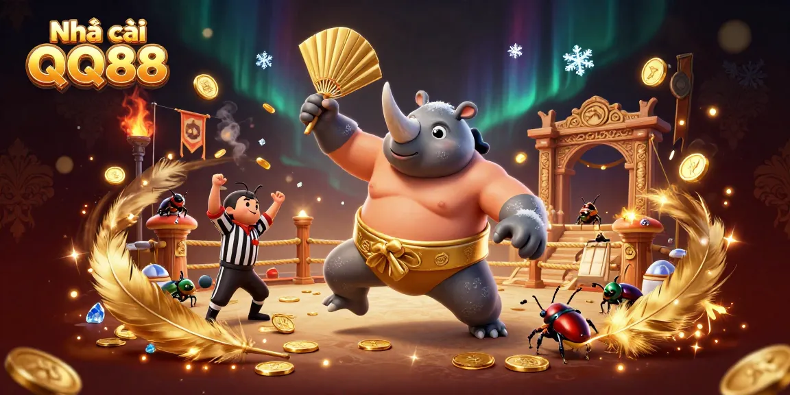 Experience thrilling action at Nhà cái QQ88 with our vibrant casino scene featuring sumo champion beetles.