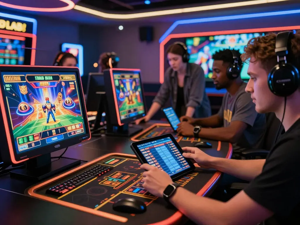 Engaging online gaming scene at 8kbet, with players immersed in vibrant casino games.