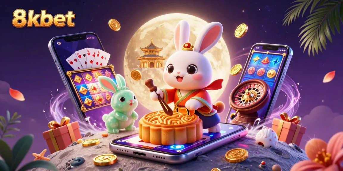 Experience the thrill of 8kbet in this vibrant casino-themed illustration featuring playful characters and dynamic gaming elements.