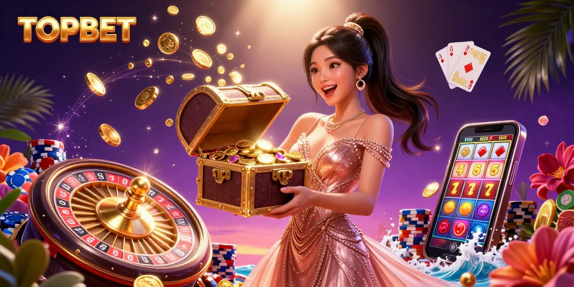 Experience the thrill of winning with TOPBET's exciting casino treasures, golden coins, and joy.