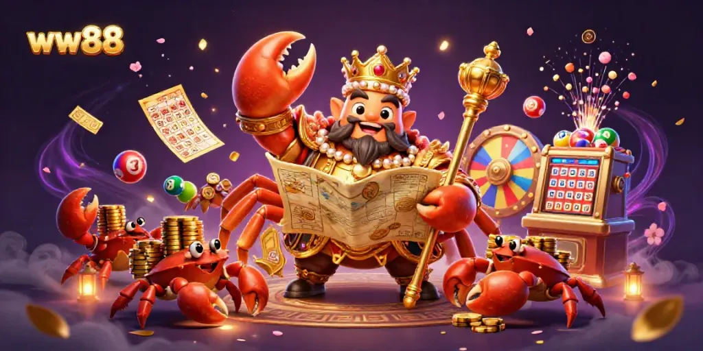 Experience the excitement of ww88 with vibrant gaming action featuring a golden crab emperor and dynamic game elements.
