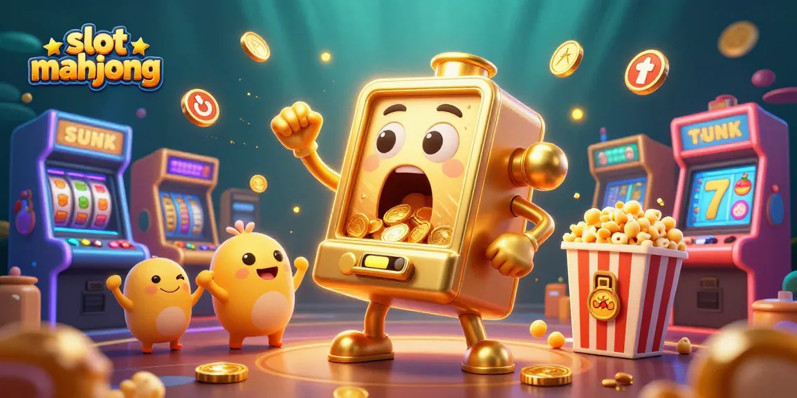 Spin the slot mahjong reels and watch coins pour from the jackpot machine in a lively casino scene!