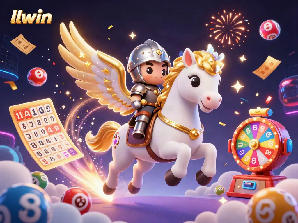 Engage with llwin's thrilling lottery adventures illustrated by a celestial horse and knight.