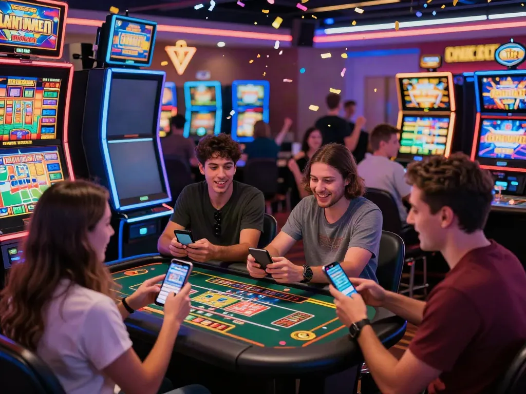 Players enjoying gem88 online gaming in a vibrant casino atmosphere.