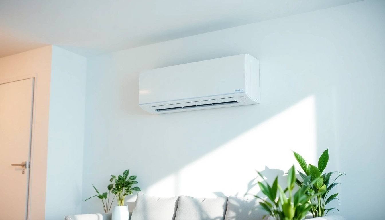 Showcasing a mini split ac unit installed in a stylish living room environment.