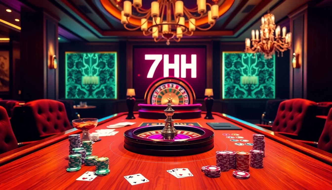 A luxurious casino scene showcasing the excitement of 7hh with a professional table and vibrant chips.