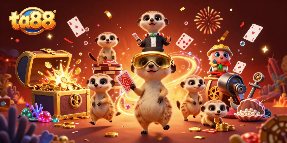 Experience the dynamic casino action of ta88 with meerkats running card games among vibrant treasures.