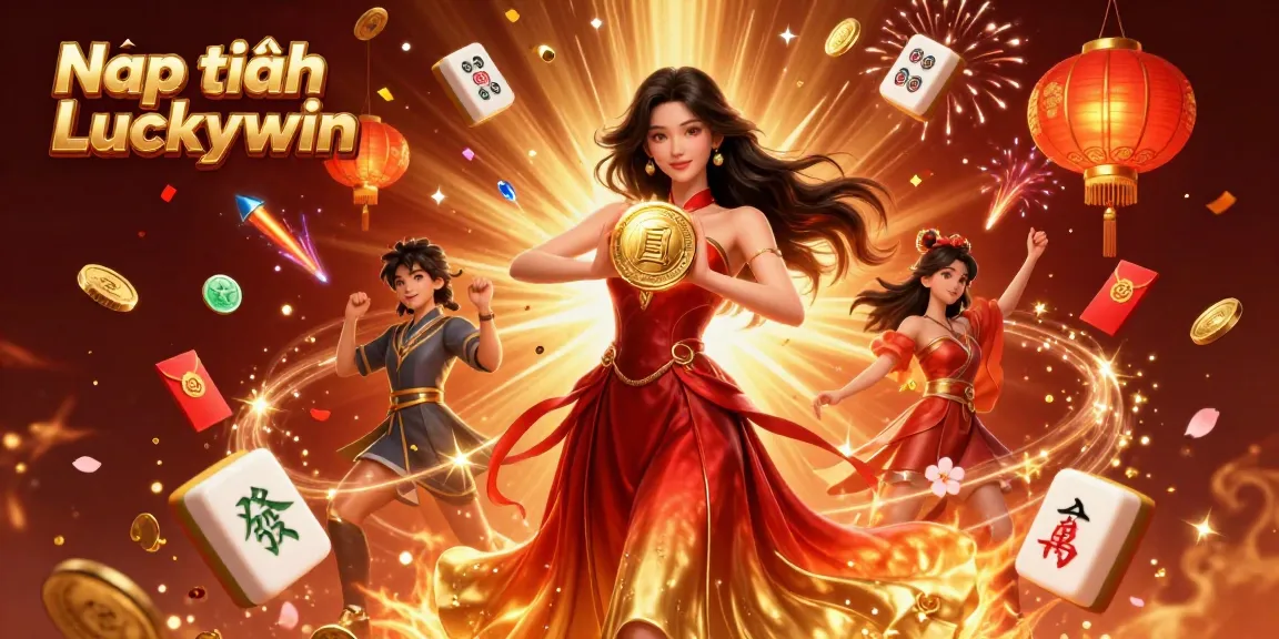 Nạp tiền Luckywin to expand your bankroll with dynamic casino elements in a vibrant, festive scene.