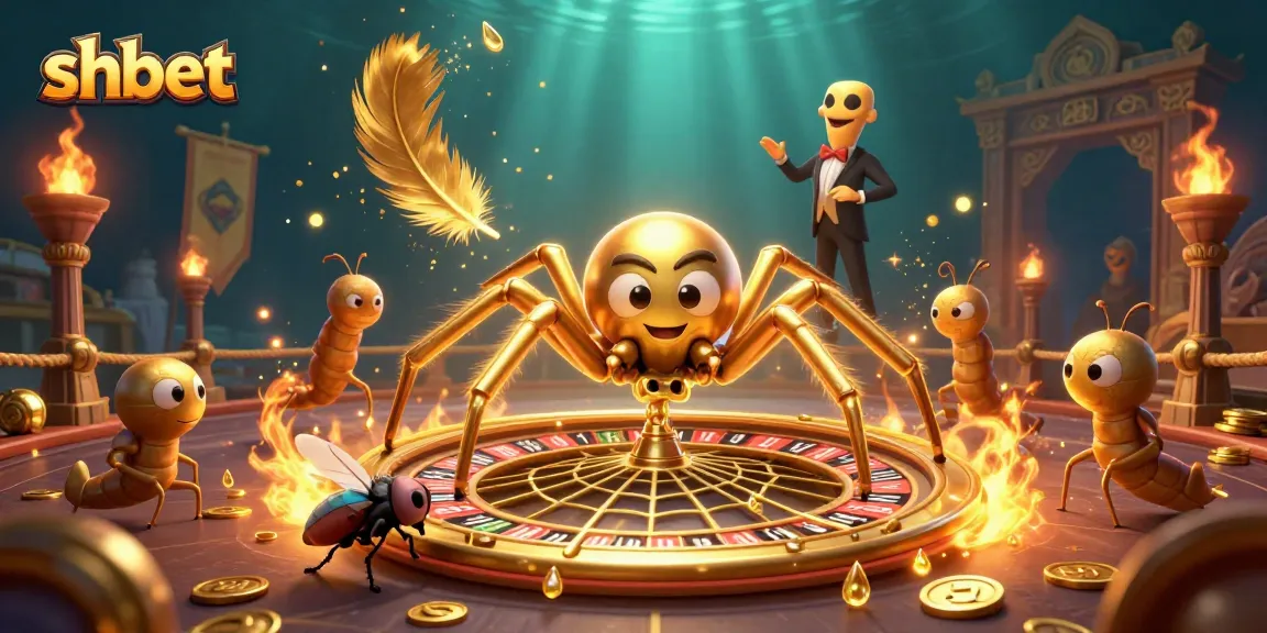 Experience thrilling bets with shbet as a golden spider spins a roulette wheel web.