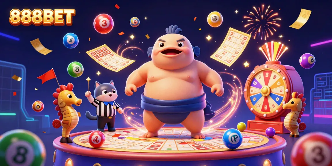 Engage in thrilling lottery excitement with 888BET's colorful characters and dynamic game elements.