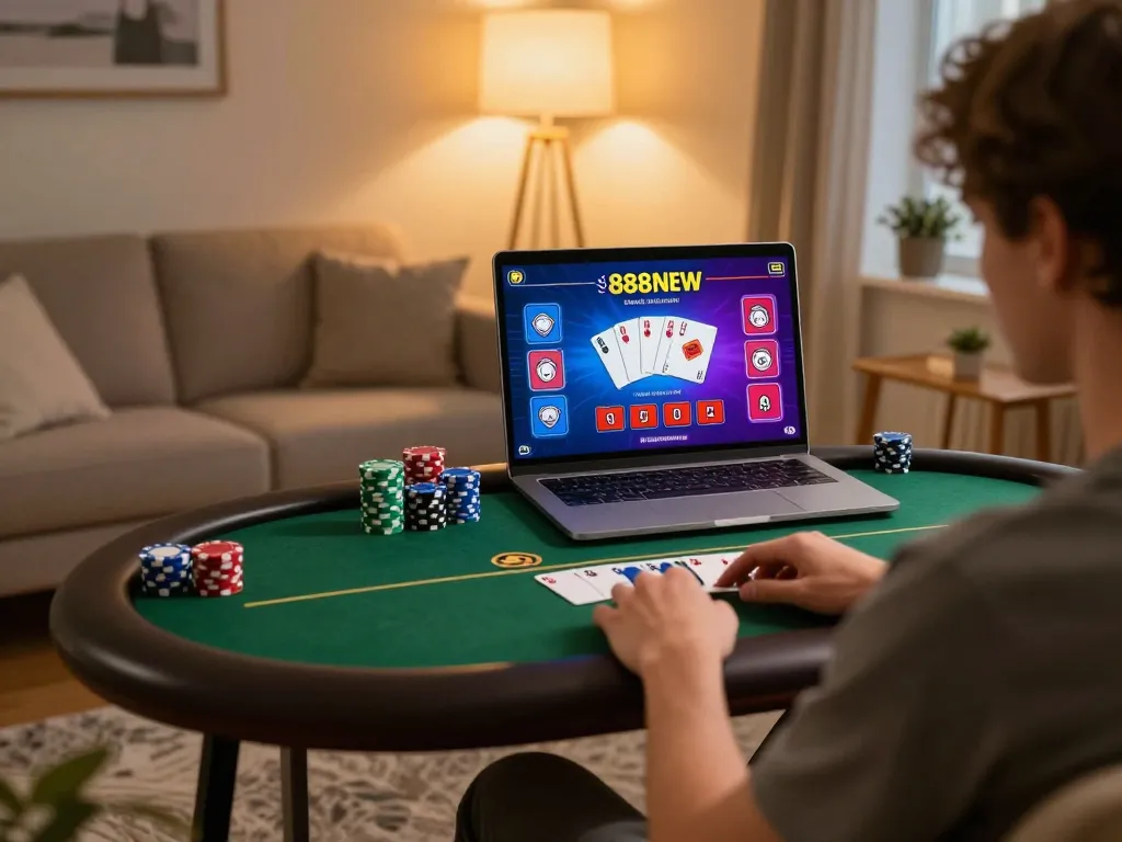 Engaging gameplay on 888NEW poker platform while relaxing at home