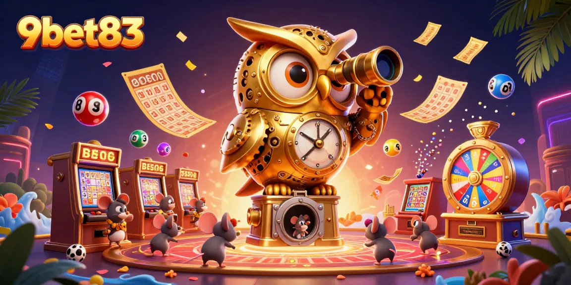Engage with the thrilling atmosphere of 9bet83 showcasing a vivid cartoon casino scene.