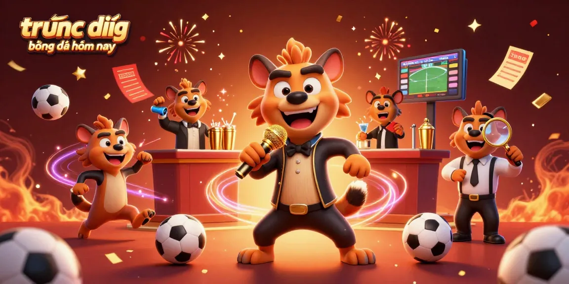 Watch the lively scene of hyenas in a comedy casino club celebrating trực tiếp bóng đá hôm nay with sports-themed elements.