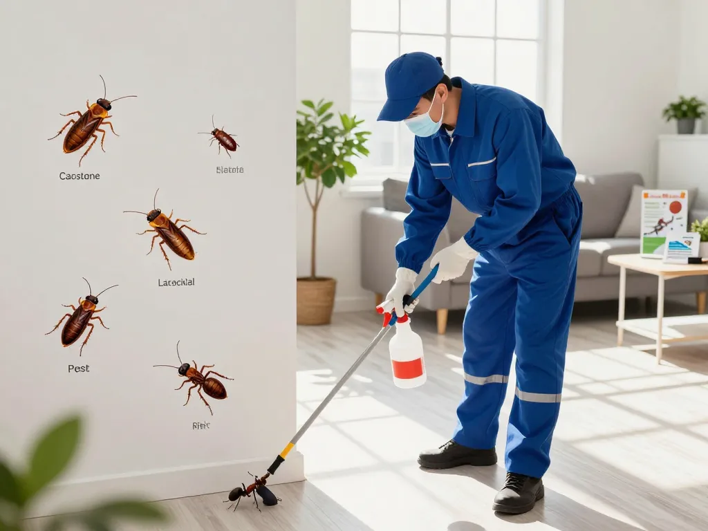 Dedetizadora technician applying eco-friendly pest control solutions in a bright home environment.